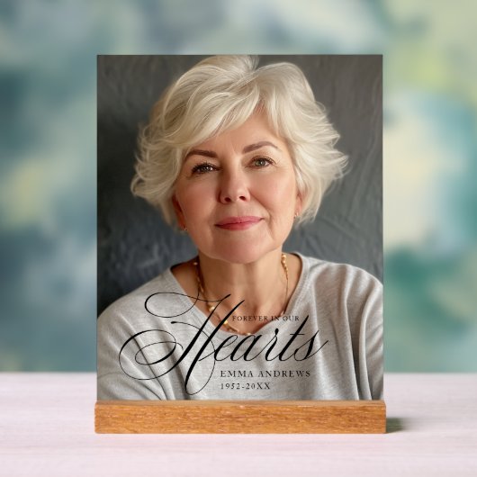 「永遠に私たちのハート」写真葬儀記念碑 アクリルサイン (ニュートラル)