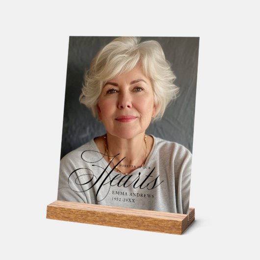 「永遠に私たちのハート」写真葬儀記念碑 アクリルサイン (傾斜)