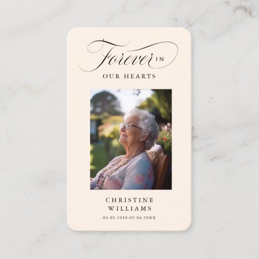 「永遠に私たちのハート」葬儀記念祈りの言葉 名刺 (正面)