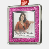 永遠に私たちの心の中に 記念 ピンクグリッター メタルオーナメント (左)