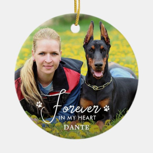 永遠に私のハートでカスタムペット犬の写真記念碑 セラミックオーナメント (正面)