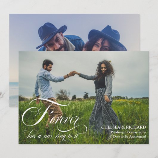 永遠に素敵な響きがする2枚の写真の婚約発表 案内状 (正面/裏面)