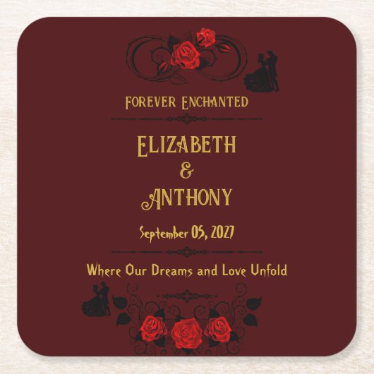 永遠に魅了さ結婚れた スクエアペーパーコースター (正面)