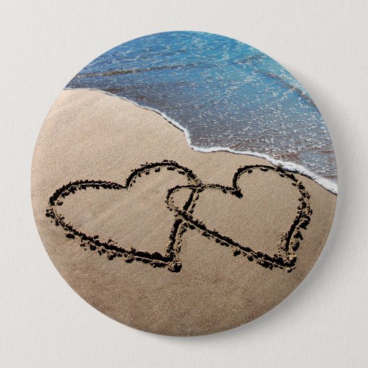 永遠に2つのハートを愛する砂のビーチボタンピン 缶バッジ (正面)
