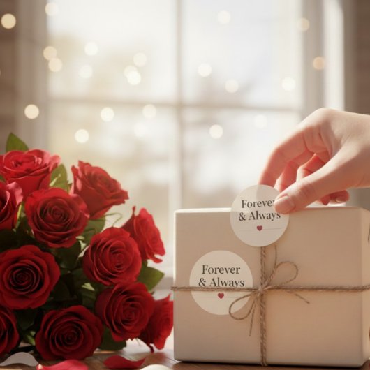 永遠に & いつだって | ミニマリスト ハート ロマンティック 引用 ラウンドシール