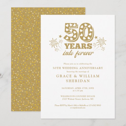 「永遠に」50周年結婚記念日 招待状 (正面/裏面)