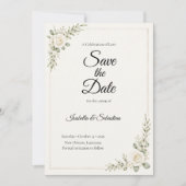 永遠のアイボリーのバラのミニマリズムの結婚式 セーブザデート (正面)