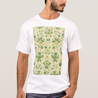 永遠のグリーンとイエローのフラワーパターン Tシャツ