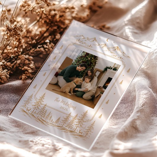 永遠のゴールドのクリスマスツリーの風景 アクリル招待状