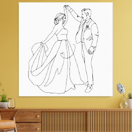 永遠のダンス - ミニマリストの結婚式のラインアート キャンバスプリント