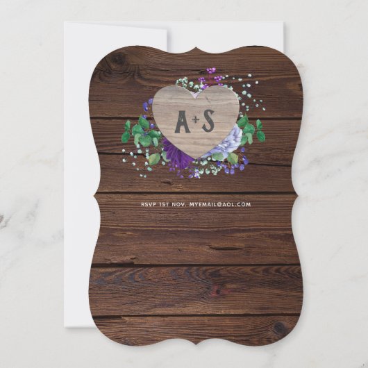 永遠のハートウェディング素朴招待青い花 招待状 (裏面)