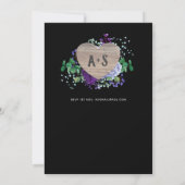 永遠のハート結婚式を招待ブラックパープルフローラ 招待状 (裏面)