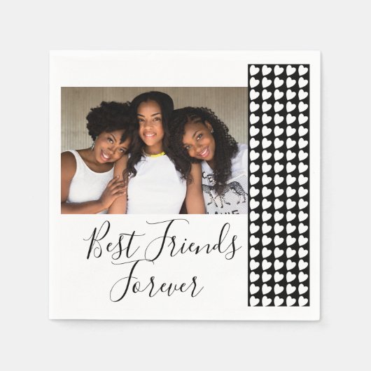 永遠のベストフレンド ブラックホワイト ハート写真 スタンダードカクテルナプキン (正面)