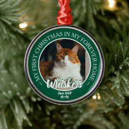 永遠のホーム 初めてのクリスマス 猫の写真と名前 メタルオーナメント