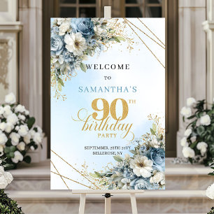 永遠のボヘミアン ブルーフローラル ゴールド 90歳の誕生日 ポスター