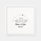 永遠のロマンチックなスワンアンドスターズハンドドロー結婚ズ スタンダードカクテルナプキン (正面)