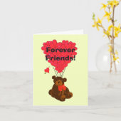 永遠の友達おもしろいかわいいテディベアとハート カード (黄色い花)