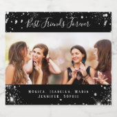 永遠の友達 フォト ブラック シルバー グリッター スパークリングワインラベル (シングルラベル)