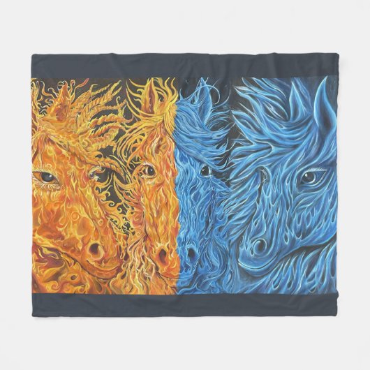 永遠の均衡 – 馬 – 双生炎 フリースブランケット (正面(横))