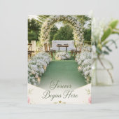 永遠の始まりはここから。エレガントな白い花嫁衣裳の結婚式 サンキューカード (スタンド正面)
