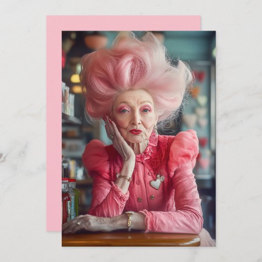 永遠の恵みのキスをピンクで表現 招待状 (正面/裏面)