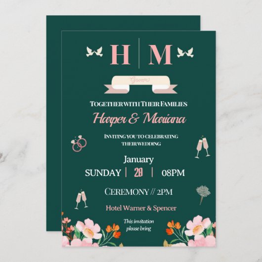 永遠の愛が私たちの結婚式招待状を発表 招待状 (正面/裏面)