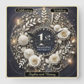 永遠の愛の紙の花輪 スクエア壁時計 (正面)