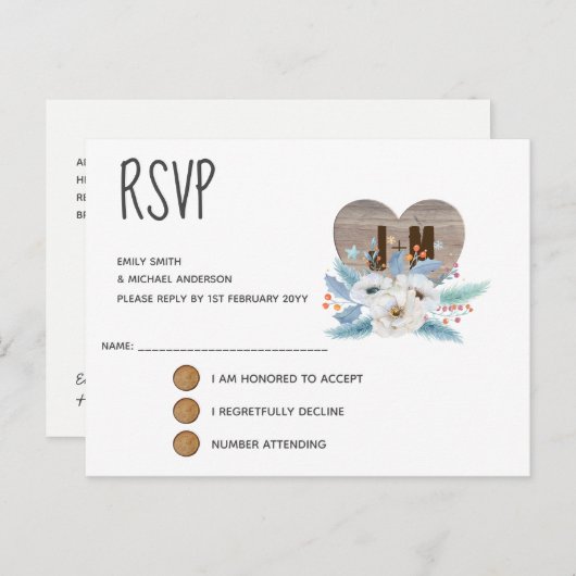 永遠の愛の結婚式RSVPカードホワイトフラワー インビテーションポストカード (正面/裏面)