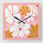 永遠の愛の贈り物時計ロマンスピンクハート スクエア壁時計 (正面)