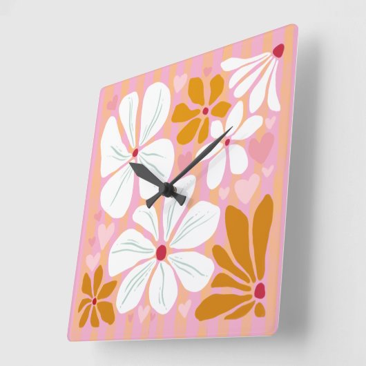 永遠の愛の贈り物時計ロマンスピンクハート スクエア壁時計 (傾斜)