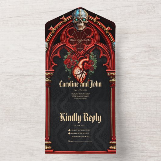 永遠の愛の陰のバラ。 オールインワン招待状 (内側)