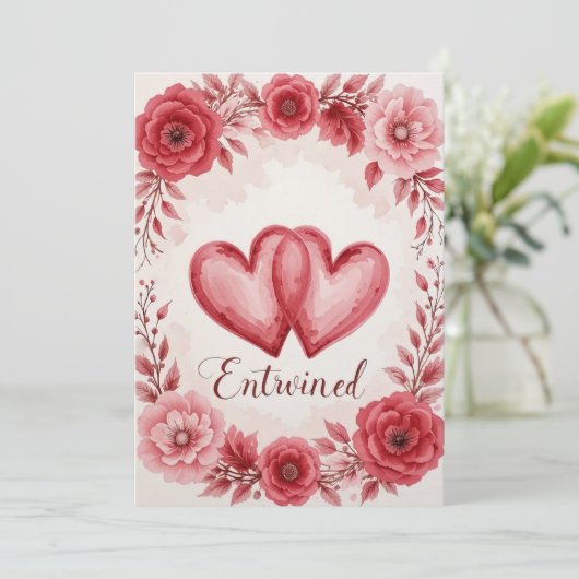 永遠の愛ハートとバラアート サンキューカード (スタンド正面)