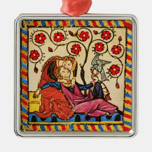 永遠の愛バレンタインデーの羊皮紙 メタルオーナメント (正面)