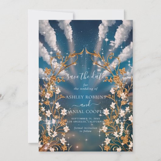 永遠の愛バロックのフローラをテーマに日付を保存 招待状 (正面)