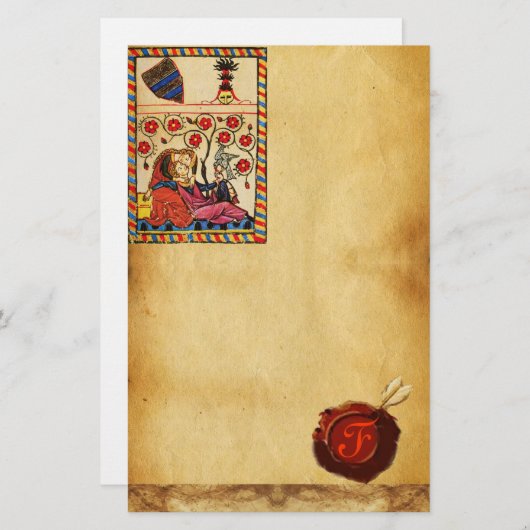 永遠の愛パーチメント赤ワックスシールモノグラム 便箋 (正面/裏面)