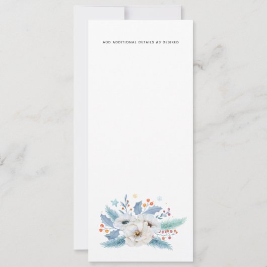 永遠の愛ホワイトフラワーブルー結婚リーフのメニュー 招待状 (裏面)