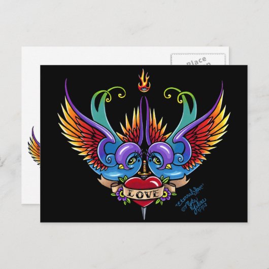 永遠の愛レインボースワロータトゥーポストカード ポストカード (正面/裏面)