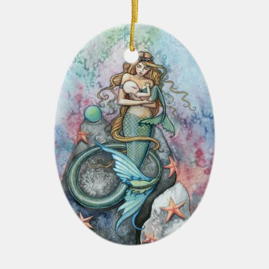 永遠の愛 人魚の母と子のオーナメント セラミックオーナメント (正面)