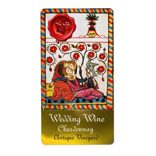 永遠の愛、赤ワックスシールの白結婚ワイン ラベル (正面)