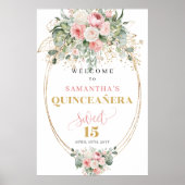 永遠の愛　Blush Floral Gold quinceañera ウェルカム ポスター (正面)