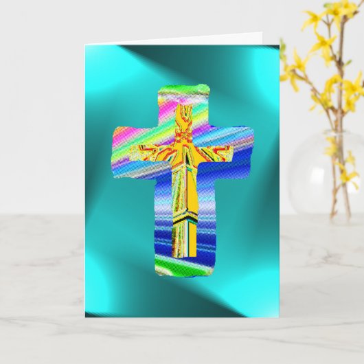 永遠の救いのメッセージとキリスト教の十字架 カード (黄色い花)