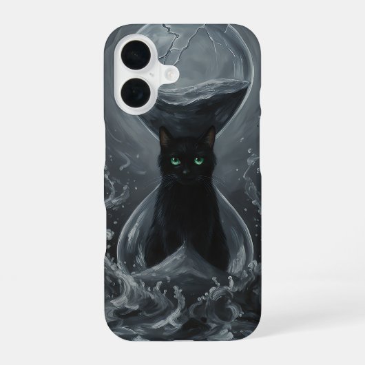 永遠の時計砂時計:時の黒猫 iPhone 16ケース (裏面)