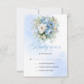 永遠の淡い青の花とゴールドの結婚式RSVPカード 出欠カード (正面)