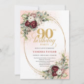 永遠の深紅の芍薬グリーン 90歳の誕生日 招待状 (正面)