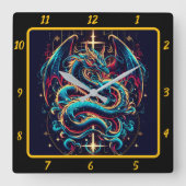 永遠の炎とドラゴンクロス スクエア壁時計 (正面)