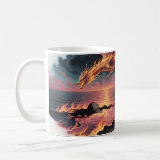 永遠の炎ドラゴン炎の海の愛マグ コーヒーマグカップ (左)