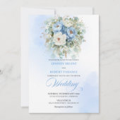 永遠の田舎風ダスティブルーの芍薬とゴールドの結婚式 招待状 (正面)