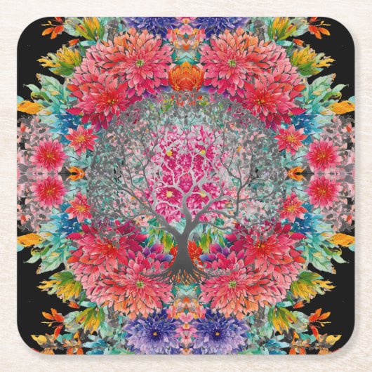 永遠の知識の木 スクエアペーパーコースター (正面)