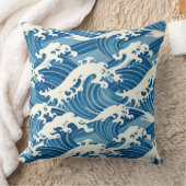 永遠の紺青の潮流: シームレスな日本の浮世絵 クッション (ブランケット)