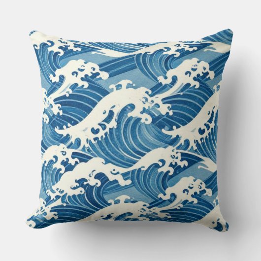 永遠の紺青の潮流: シームレスな日本の浮世絵 クッション (正面)
